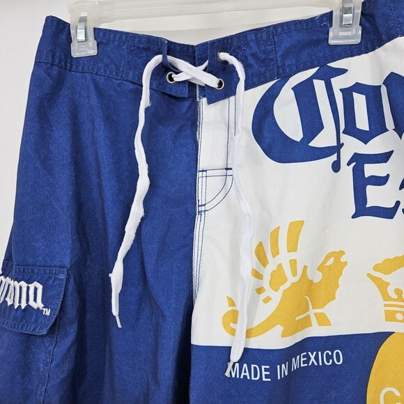 Corona Beer Board Shorts Mens Small Swim Trunks Embroidered Blue Yellow Pocket - Picture 2 of 12